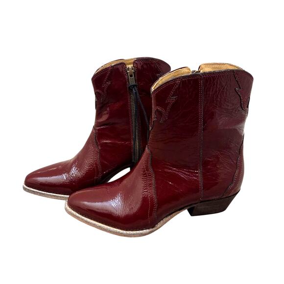 Free People New Frontier Western Boots in Patent Wine Red, EU 37.5 US Size 7 - Picture 1 of 9